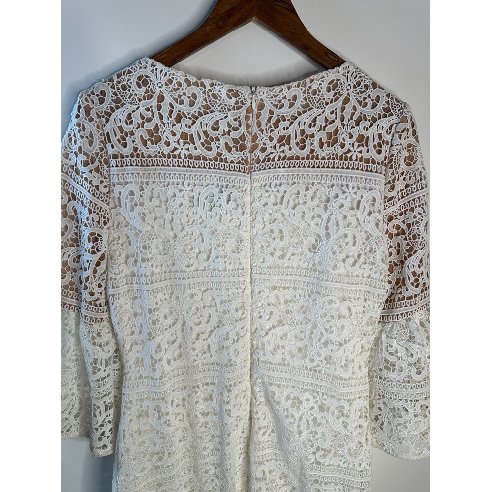 Lauren Ralph Lauren White Lace Bell Sleeve Shift Dress Sz 6 Floral Wedding Guest - Picture 10 of 13